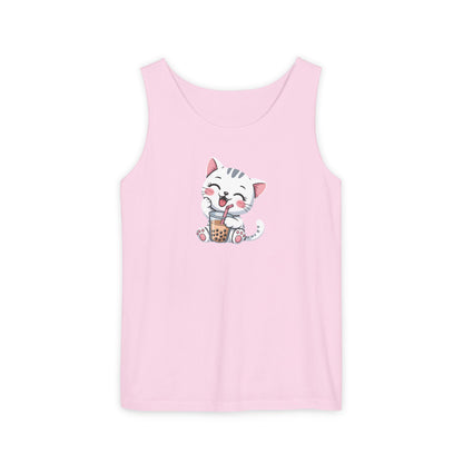 Cute Boba Cat Tank Top | Kawaii Bubble Tea Kitten Design