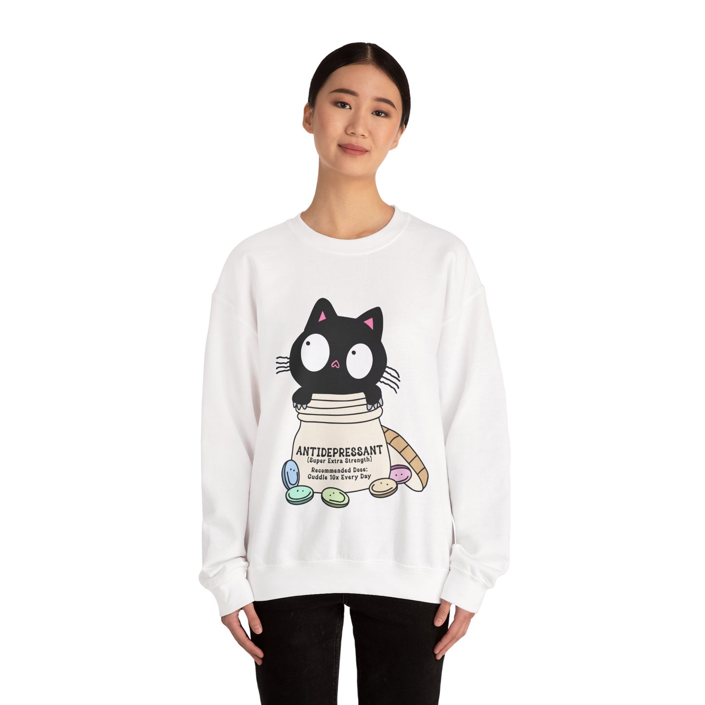 Cat as Antidepressant, College Sweatshirt, Gift For Fur Parent, Cat Mom, Cat Dad, Funny Cat Lover Sweater, Kawaii Shirt, Mental Health Humor
