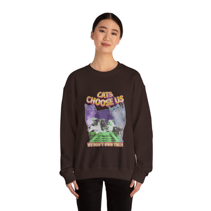 Cats Choose Us, Feline Lovers, Cute Sweatshirt for Fur Parents, Vintage Pullover, Retro College Shirt, Cozy Trendy, Pet Owner Mom Dad Gift