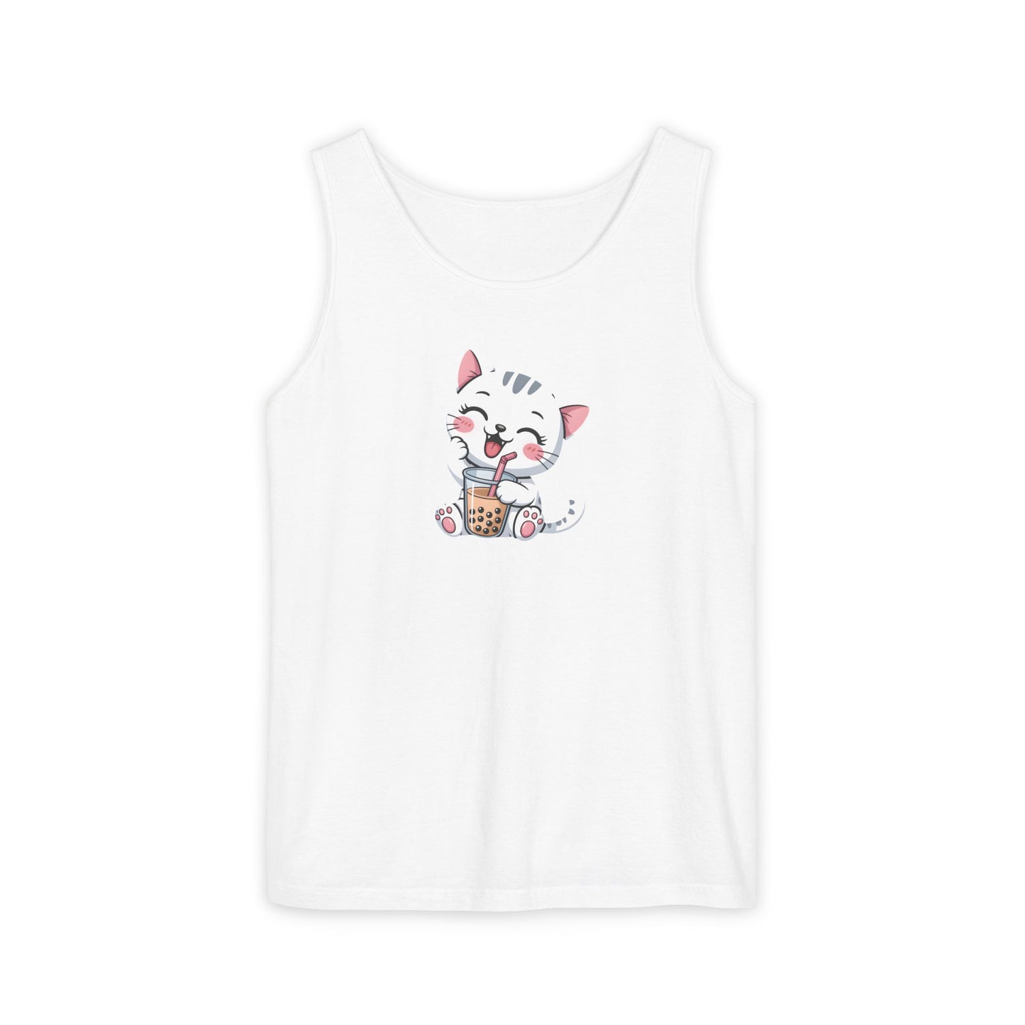 Cute Boba Cat Tank Top | Kawaii Bubble Tea Kitten Design