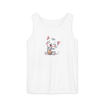Cute Boba Cat Tank Top | Kawaii Bubble Tea Kitten Design