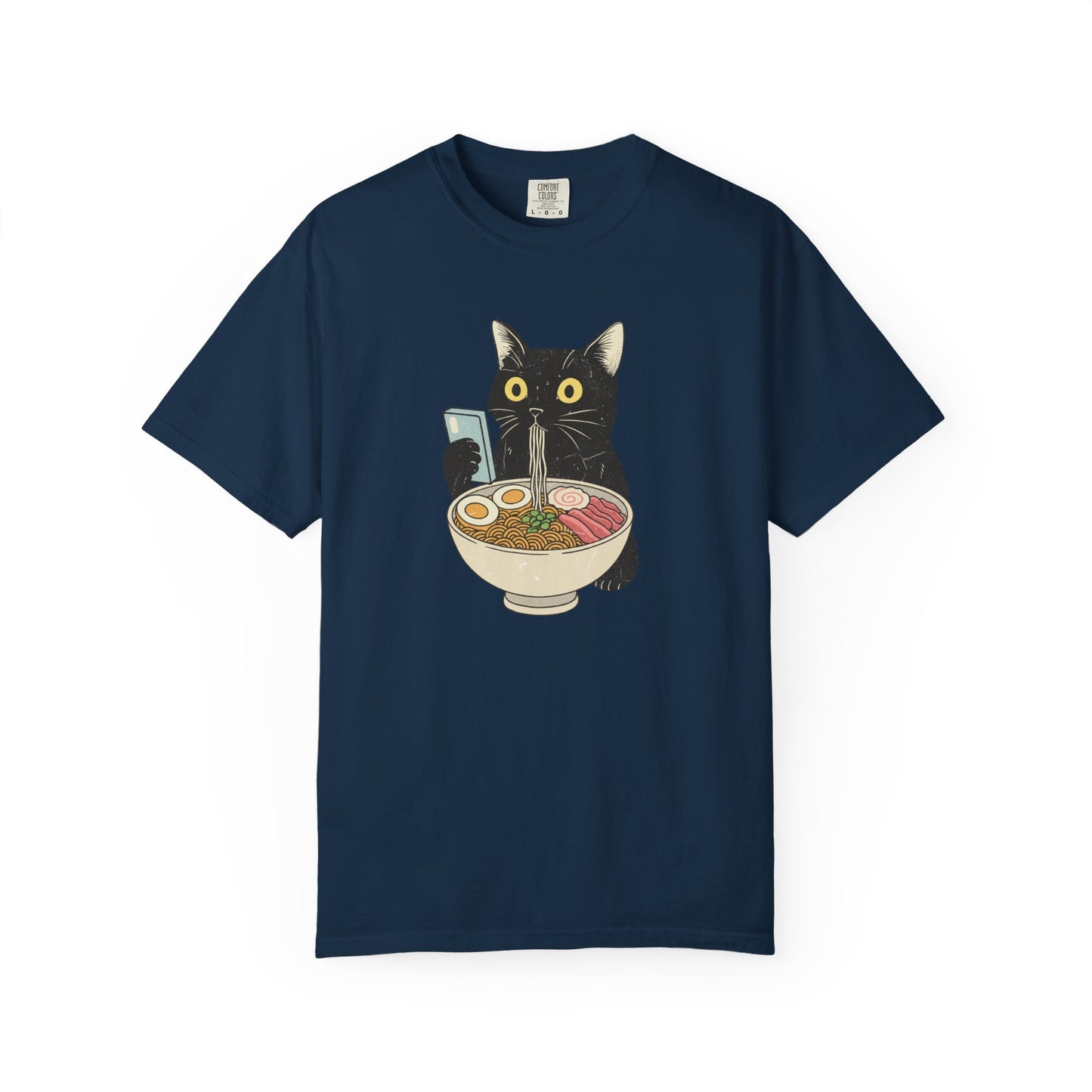 Kawaii Black Cat Slurping Ramen T-shirt | Neko Anime Bowl Design