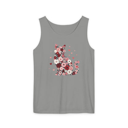 Meowentines Day Floral Cat Silhouette Valentine Tank Top | Pink Flower Kitty