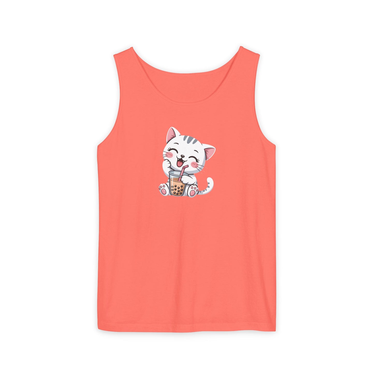 Cute Boba Cat Tank Top | Kawaii Bubble Tea Kitten Design