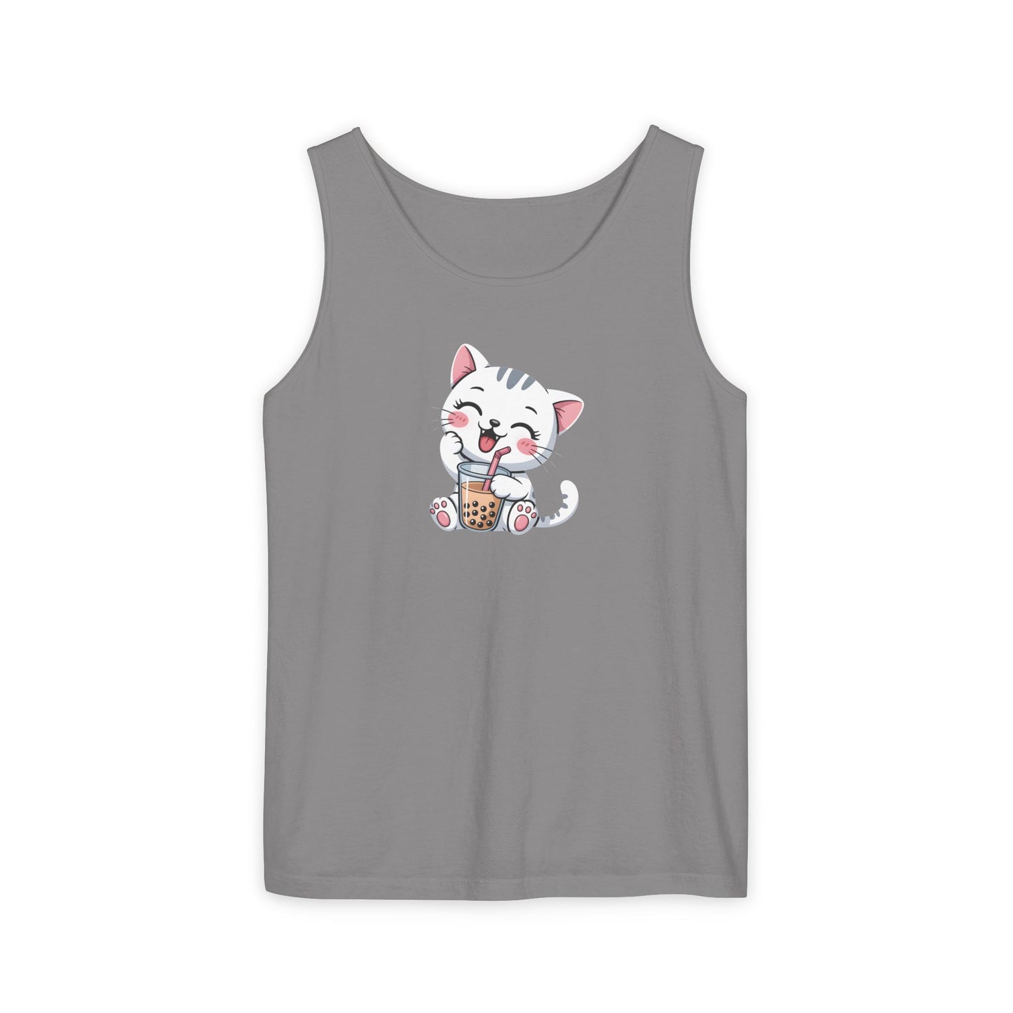 Cute Boba Cat Tank Top | Kawaii Bubble Tea Kitten Design