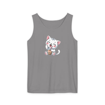 Cute Boba Cat Tank Top | Kawaii Bubble Tea Kitten Design