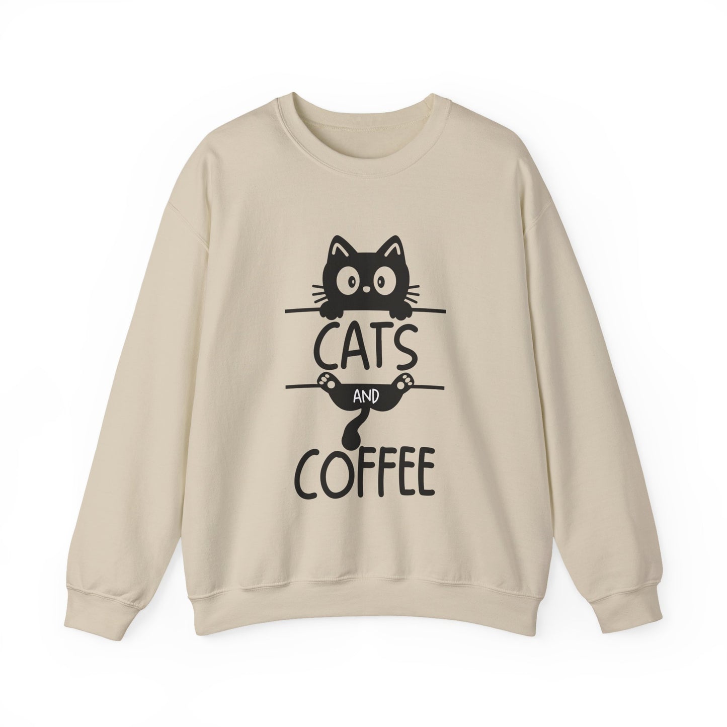 Cats and Coffee Sweatshirt, Funny Cat Mom Dad Pullover, Trendy Cat Lover Sweater, Cozy College Sweatshirt, Quirky Gift for Fur Parents
