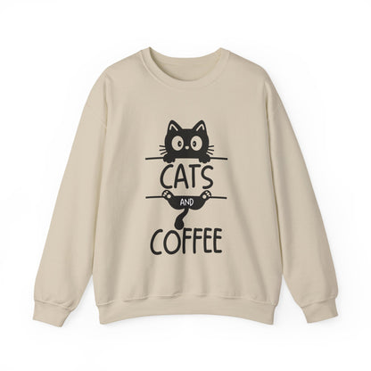 Cats and Coffee Sweatshirt, Funny Cat Mom Dad Pullover, Trendy Cat Lover Sweater, Cozy College Sweatshirt, Quirky Gift for Fur Parents