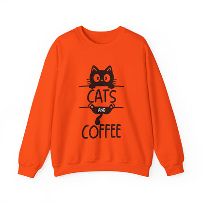 Cats and Coffee Sweatshirt, Funny Cat Mom Dad Pullover, Trendy Cat Lover Sweater, Cozy College Sweatshirt, Quirky Gift for Fur Parents