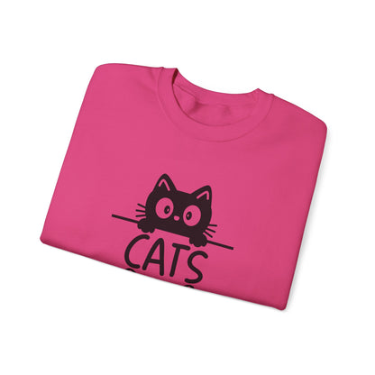 Cats and Coffee Sweatshirt, Funny Cat Mom Dad Pullover, Trendy Cat Lover Sweater, Cozy College Sweatshirt, Quirky Gift for Fur Parents