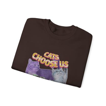 Cats Choose Us, Feline Lovers, Cute Sweatshirt for Fur Parents, Vintage Pullover, Retro College Shirt, Cozy Trendy, Pet Owner Mom Dad Gift