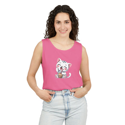 Cute Boba Cat Tank Top | Kawaii Bubble Tea Kitten Design