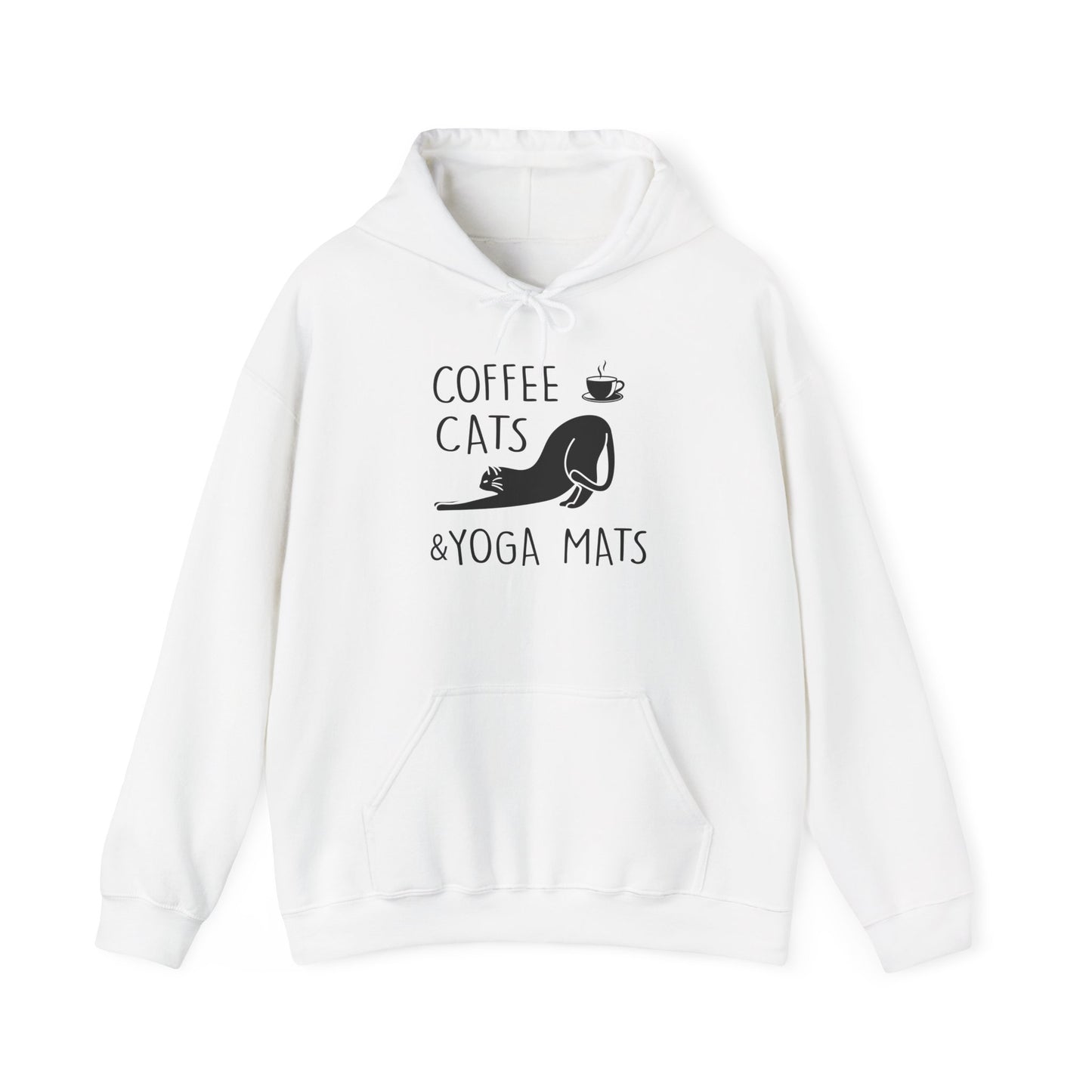 Coffee Cats Yoga Mats Unisex Heavy Blend™ Hooded Sweatshirt | Cozy & Playful Hoodie for Cat Lovers, Yoga Enthusiasts, and Coffee Addicts
