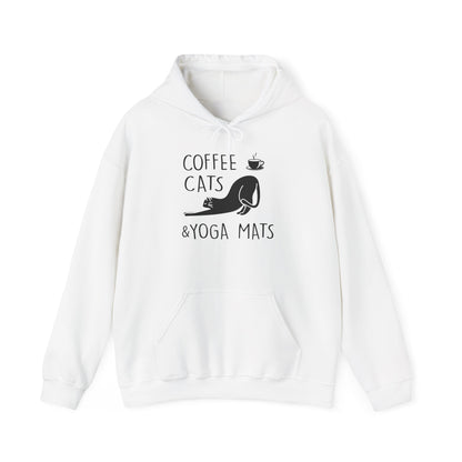 Coffee Cats Yoga Mats Unisex Heavy Blend™ Hooded Sweatshirt | Cozy & Playful Hoodie for Cat Lovers, Yoga Enthusiasts, and Coffee Addicts