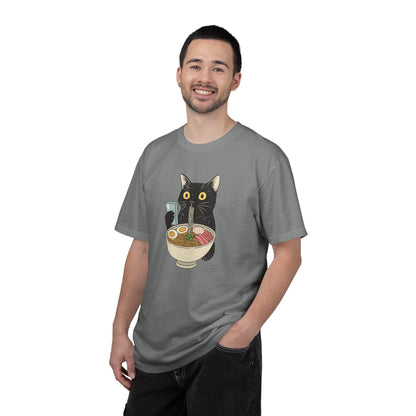 Kawaii Black Cat Slurping Ramen T-shirt | Neko Anime Bowl Design