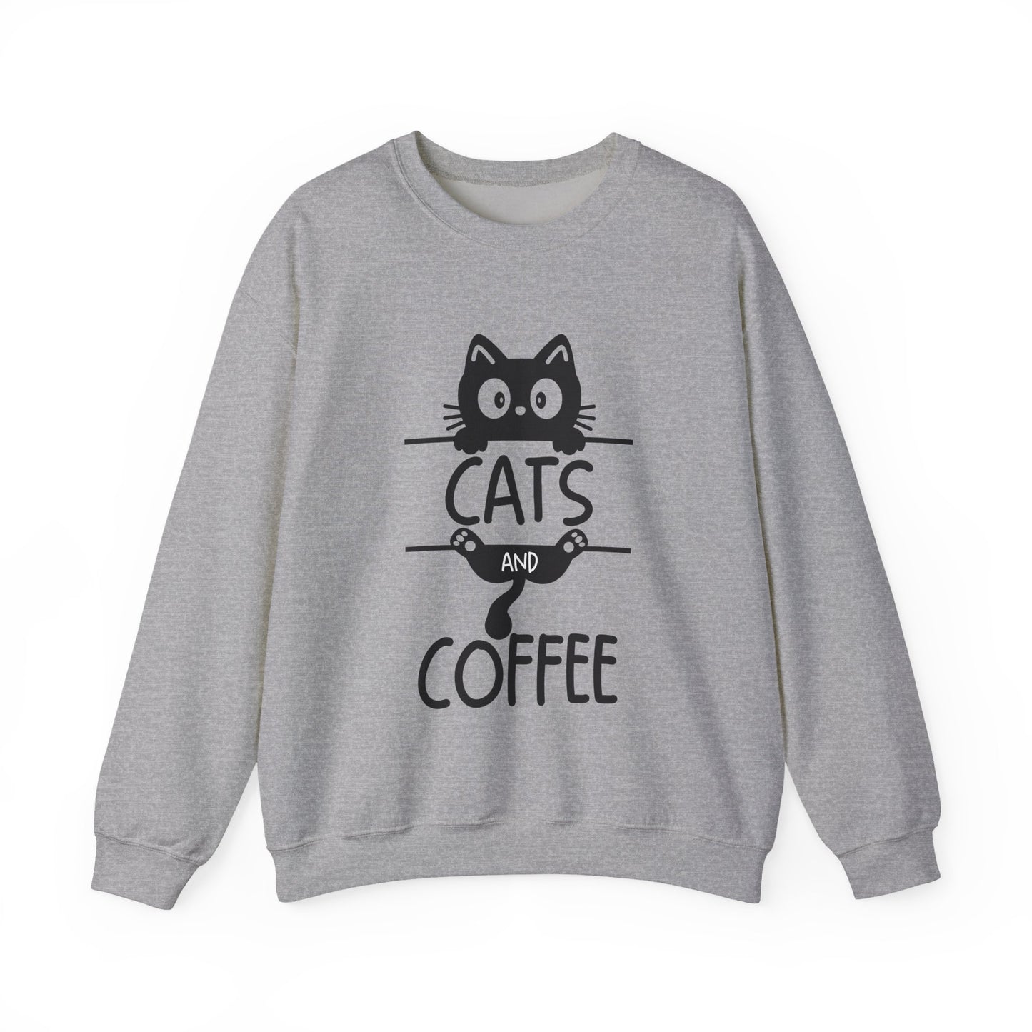 Cats and Coffee Sweatshirt, Funny Cat Mom Dad Pullover, Trendy Cat Lover Sweater, Cozy College Sweatshirt, Quirky Gift for Fur Parents