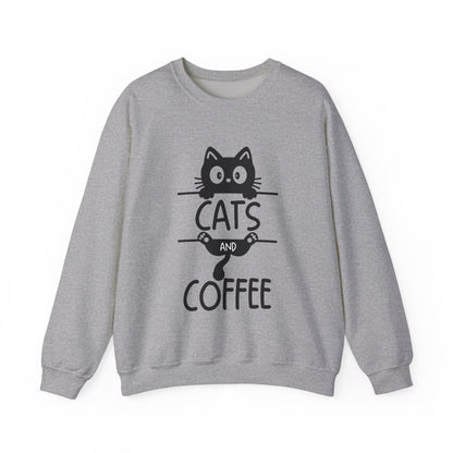 Cats and Coffee Sweatshirt, Funny Cat Mom Dad Pullover, Trendy Cat Lover Sweater, Cozy College Sweatshirt, Quirky Gift for Fur Parents