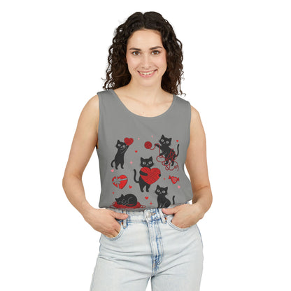 Cat Tangled In Love Tank Top | Valentine Cat Heart Design