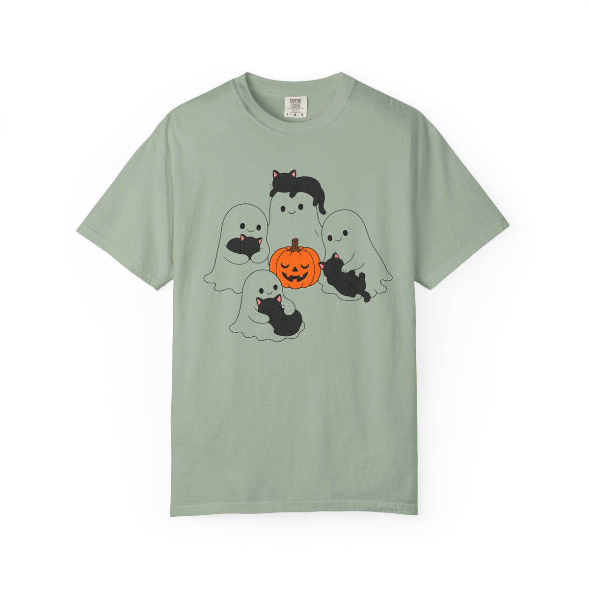 Kawaii Ghosts Sleepy Kittens Shirt Cozy Halloween Pumpkin Tee Oversized Cotton Cat Top