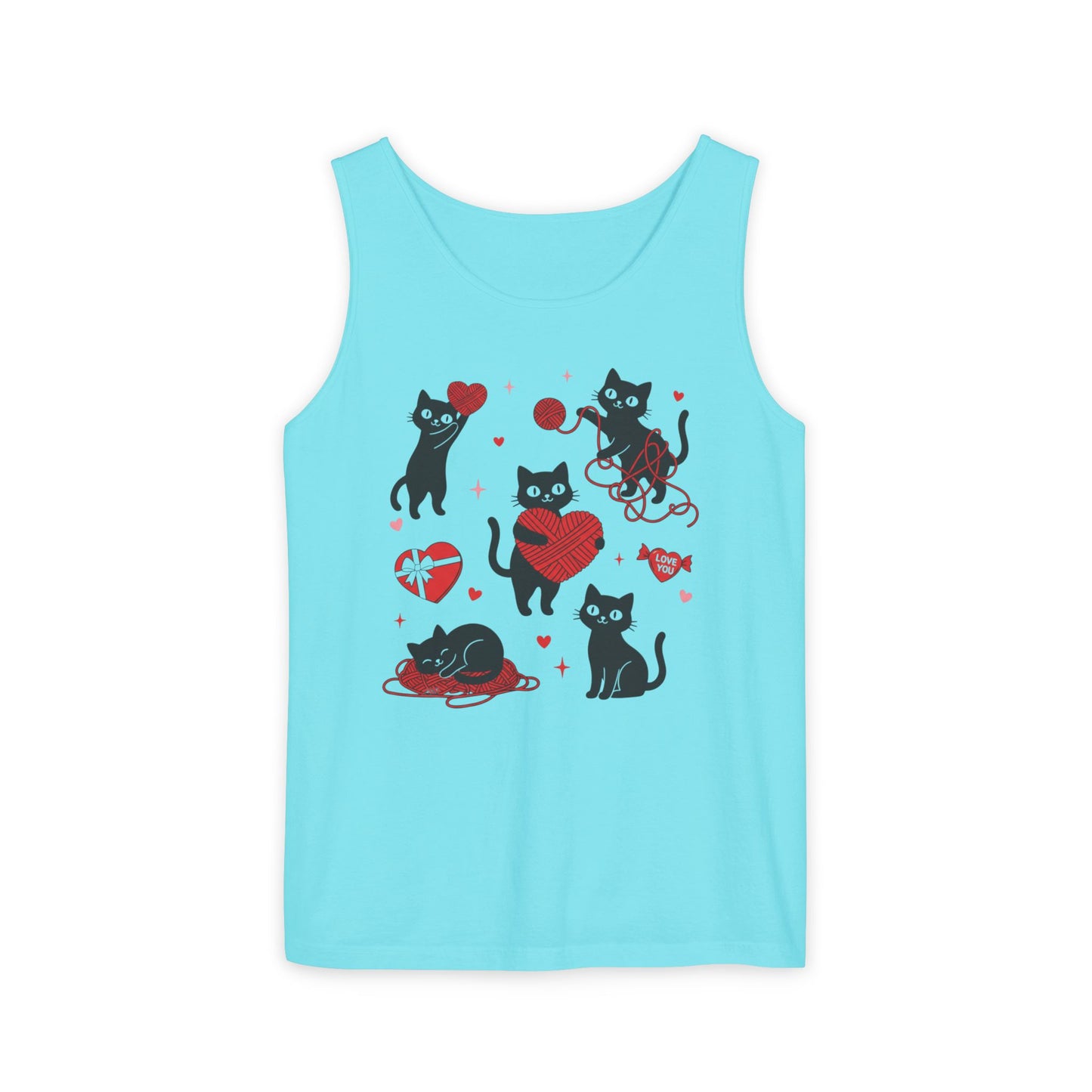 Cat Tangled In Love Tank Top | Valentine Cat Heart Design