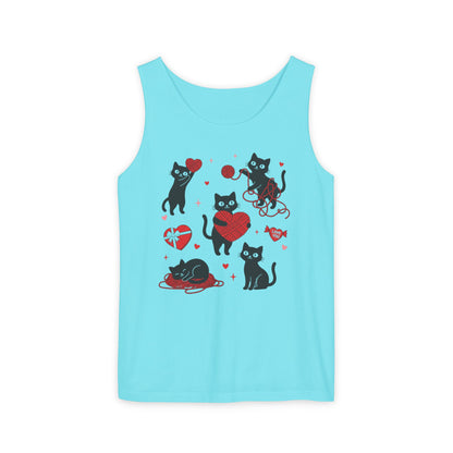 Cat Tangled In Love Tank Top | Valentine Cat Heart Design