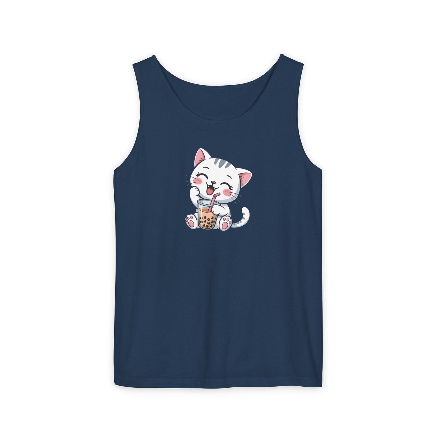 Cute Boba Cat Tank Top | Kawaii Bubble Tea Kitten Design
