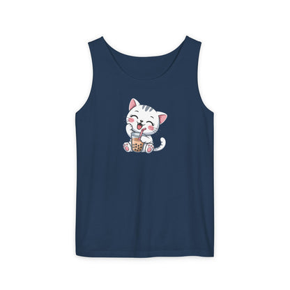 Cute Boba Cat Tank Top | Kawaii Bubble Tea Kitten Design