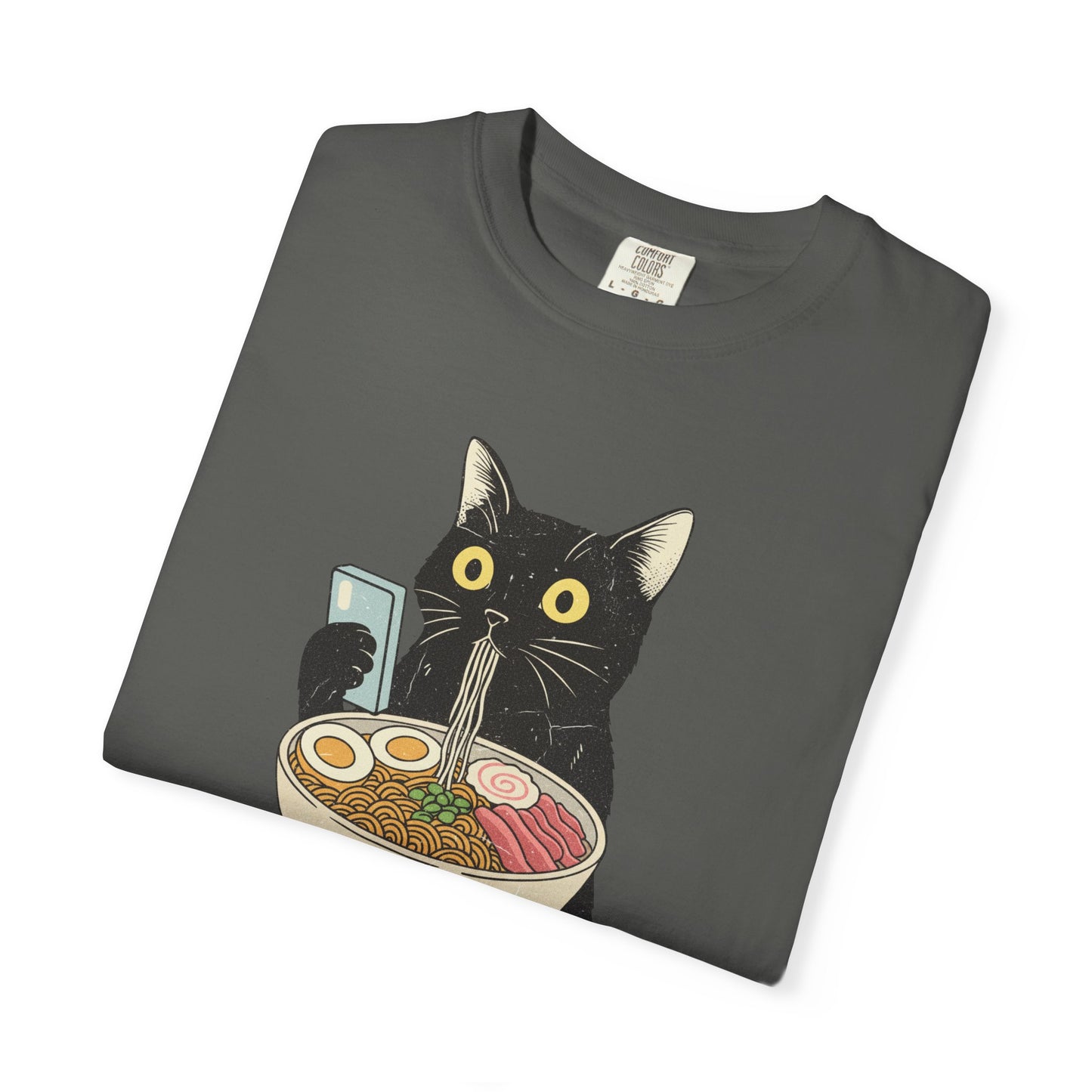 Kawaii Black Cat Slurping Ramen T-shirt | Neko Anime Bowl Design