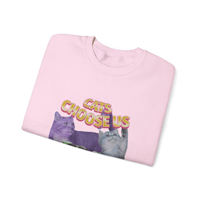Cats Choose Us, Feline Lovers, Cute Sweatshirt for Fur Parents, Vintage Pullover, Retro College Shirt, Cozy Trendy, Pet Owner Mom Dad Gift