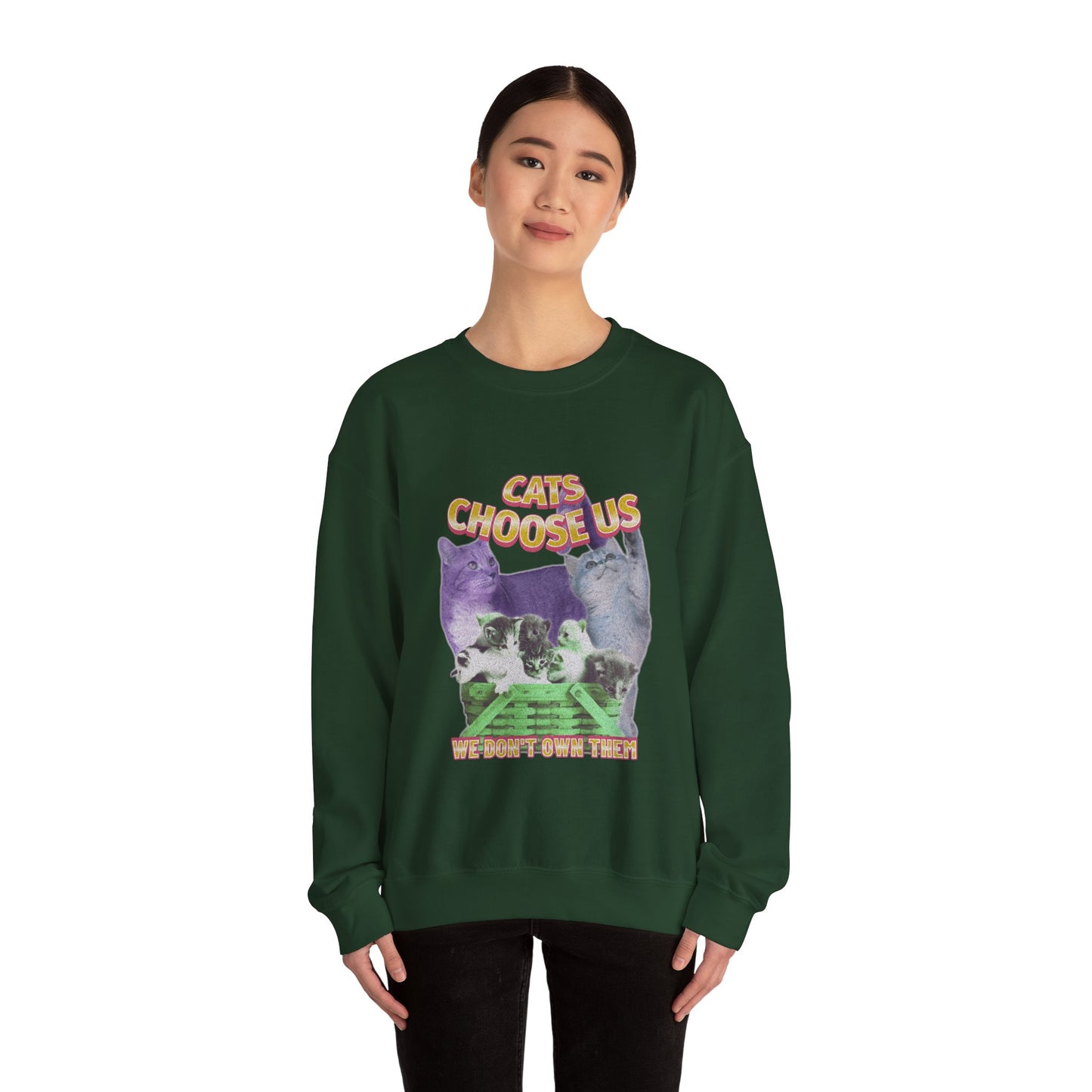 Cats Choose Us, Feline Lovers, Cute Sweatshirt for Fur Parents, Vintage Pullover, Retro College Shirt, Cozy Trendy, Pet Owner Mom Dad Gift