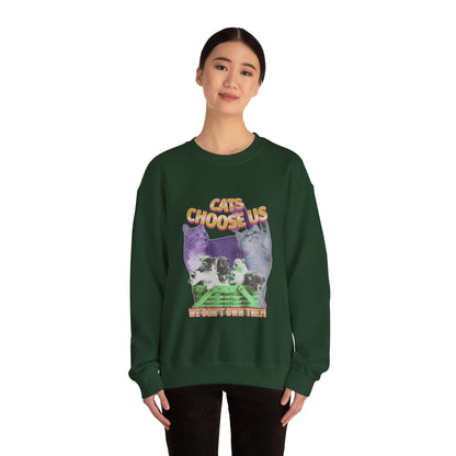 Cats Choose Us, Feline Lovers, Cute Sweatshirt for Fur Parents, Vintage Pullover, Retro College Shirt, Cozy Trendy, Pet Owner Mom Dad Gift