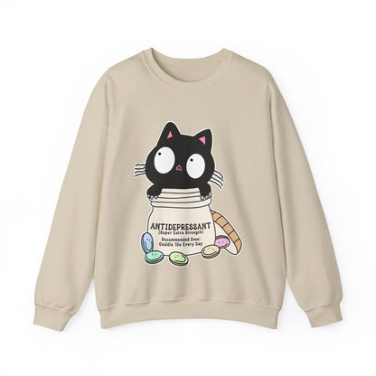 Cat as Antidepressant, College Sweatshirt, Gift For Fur Parent, Cat Mom, Cat Dad, Funny Cat Lover Sweater, Kawaii Shirt, Mental Health Humor