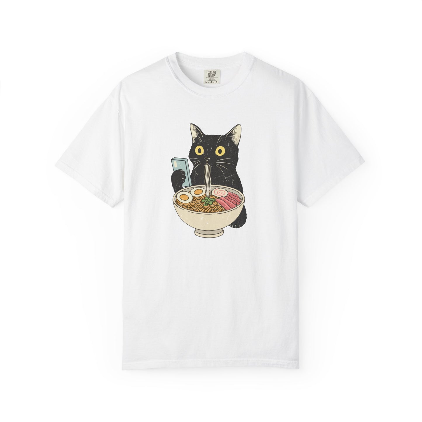 Kawaii Black Cat Slurping Ramen T-shirt | Neko Anime Bowl Design