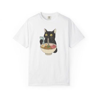 Kawaii Black Cat Slurping Ramen T-shirt | Neko Anime Bowl Design