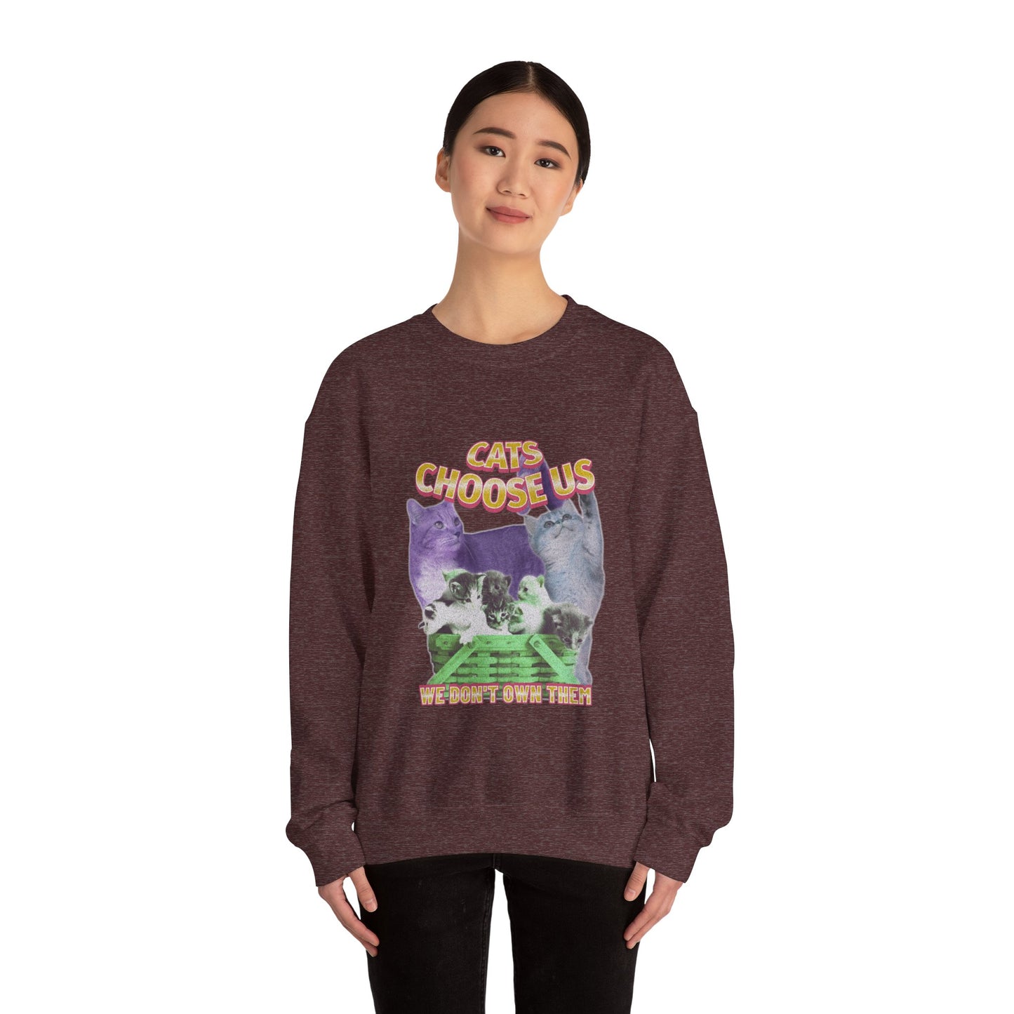 Cats Choose Us, Feline Lovers, Cute Sweatshirt for Fur Parents, Vintage Pullover, Retro College Shirt, Cozy Trendy, Pet Owner Mom Dad Gift