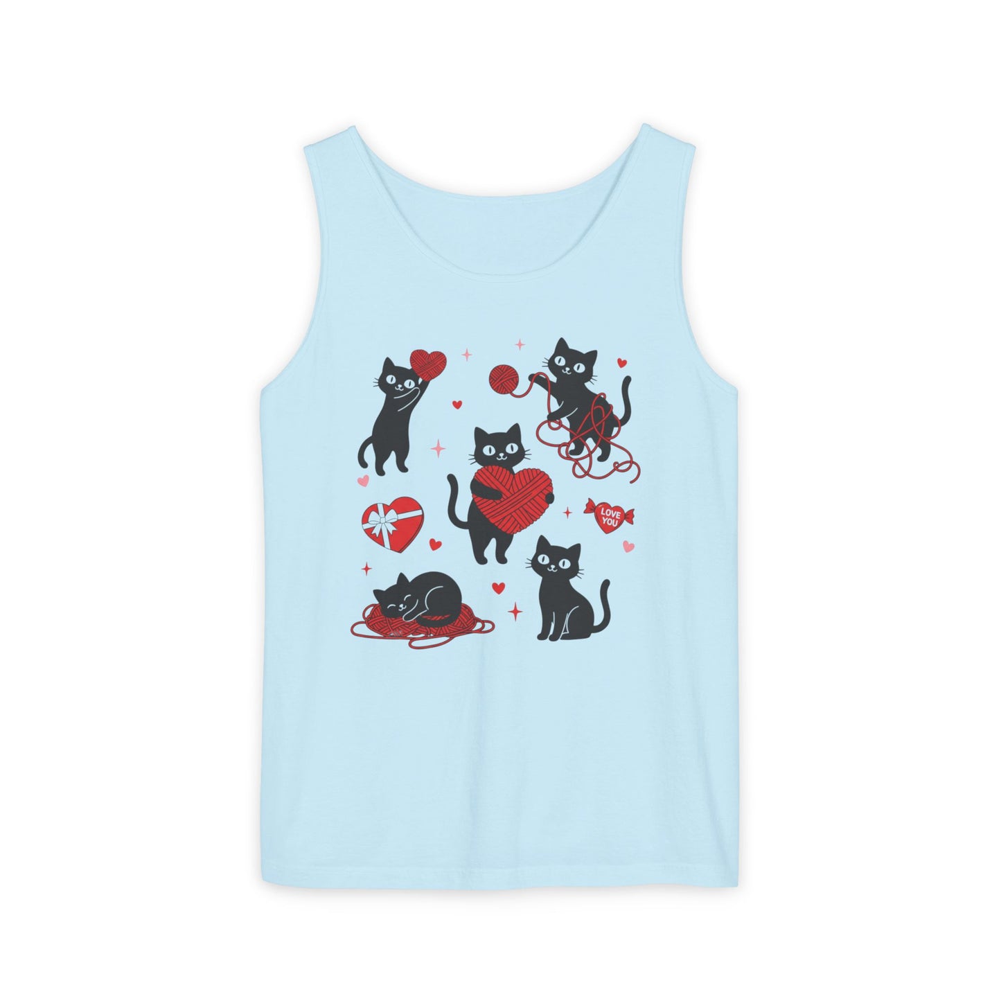 Cat Tangled In Love Tank Top | Valentine Cat Heart Design