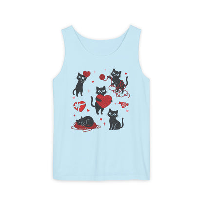 Cat Tangled In Love Tank Top | Valentine Cat Heart Design