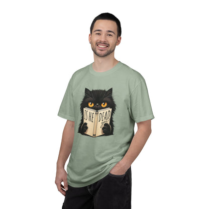 Sarcastic Cat Lover Unisex T-shirt, Is He Dead Yet, Funny Black Cat Graphic Tee, Animal Humor Gift For Cat Mom, Dad, Fur Parent Clothing,