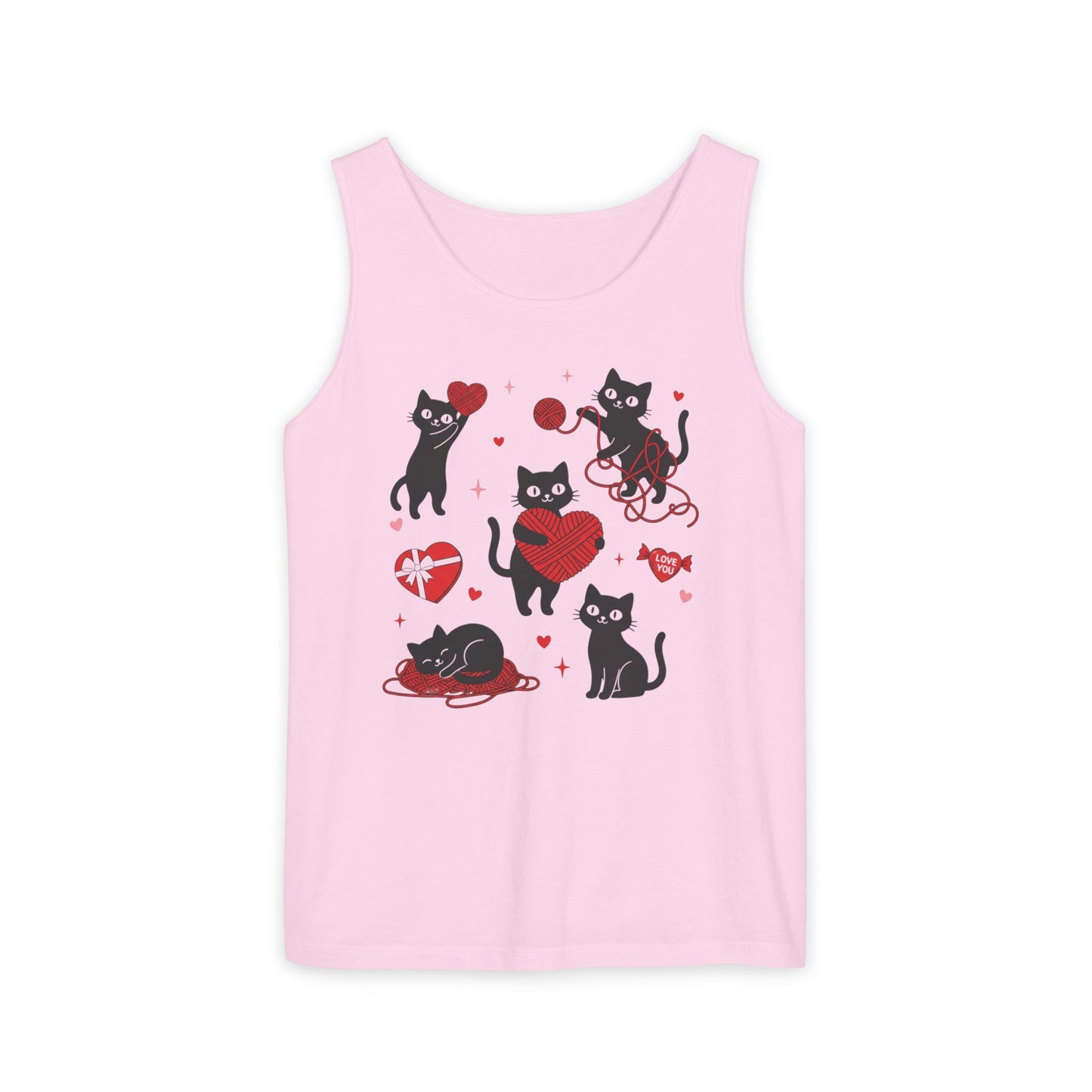 Cat Tangled In Love Tank Top | Valentine Cat Heart Design