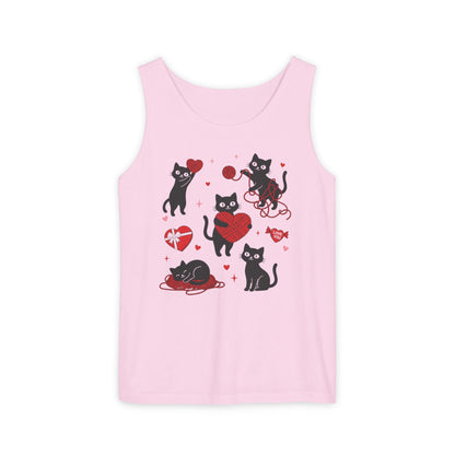 Cat Tangled In Love Tank Top | Valentine Cat Heart Design