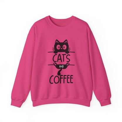 Cats and Coffee Sweatshirt, Funny Cat Mom Dad Pullover, Trendy Cat Lover Sweater, Cozy College Sweatshirt, Quirky Gift for Fur Parents