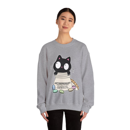 Cat as Antidepressant, College Sweatshirt, Gift For Fur Parent, Cat Mom, Cat Dad, Funny Cat Lover Sweater, Kawaii Shirt, Mental Health Humor