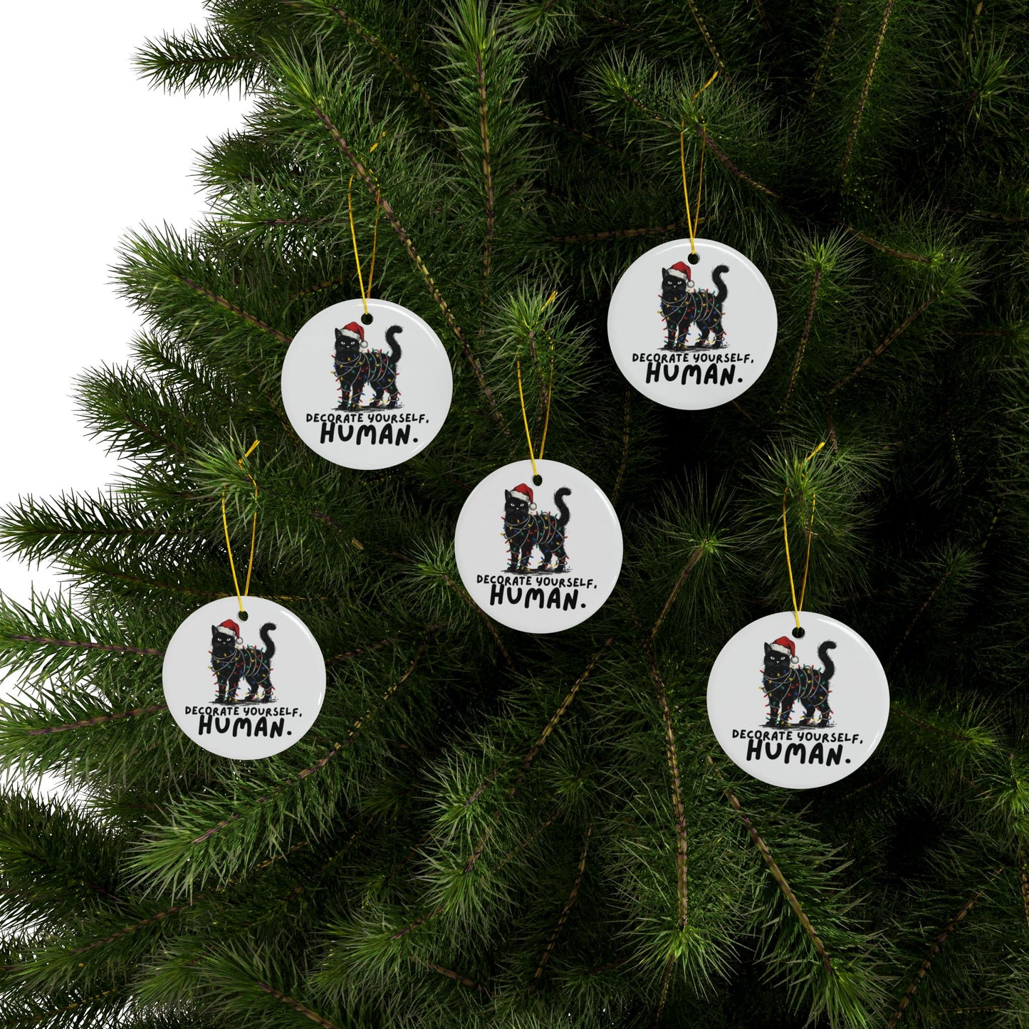Snarky Cat Humor Decorate Yourself Round Ceramic Ornament