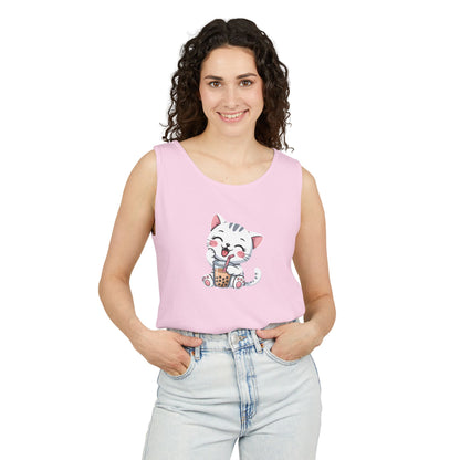Cute Boba Cat Tank Top | Kawaii Bubble Tea Kitten Design