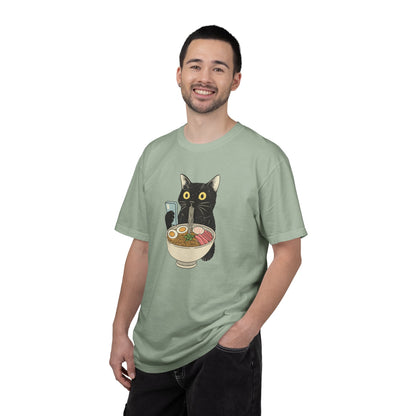 Kawaii Black Cat Slurping Ramen T-shirt | Neko Anime Bowl Design