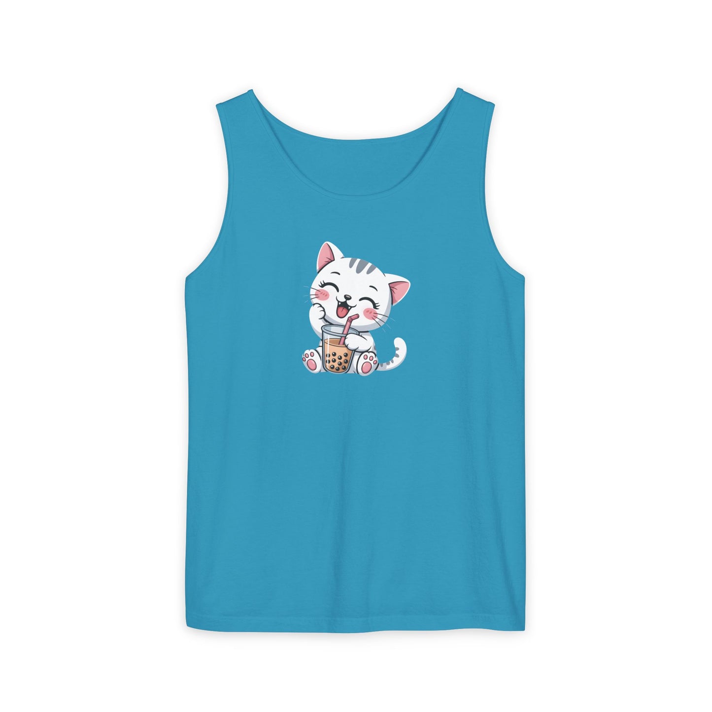 Cute Boba Cat Tank Top | Kawaii Bubble Tea Kitten Design