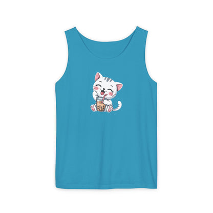 Cute Boba Cat Tank Top | Kawaii Bubble Tea Kitten Design