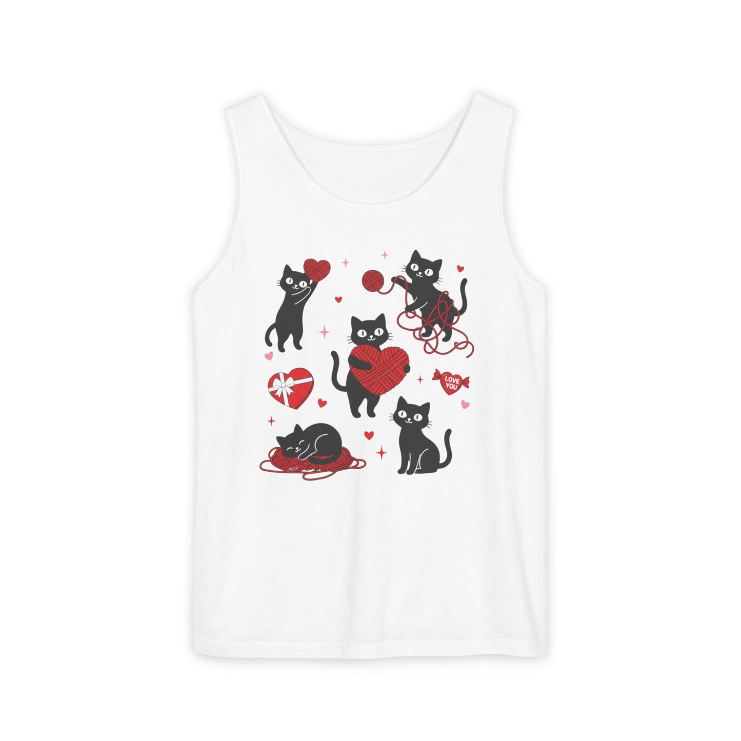 Cat Tangled In Love Tank Top | Valentine Cat Heart Design