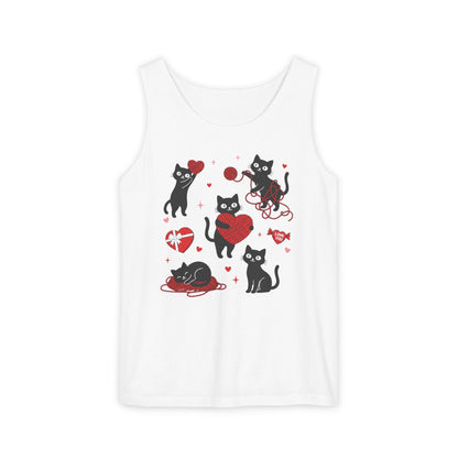 Cat Tangled In Love Tank Top | Valentine Cat Heart Design