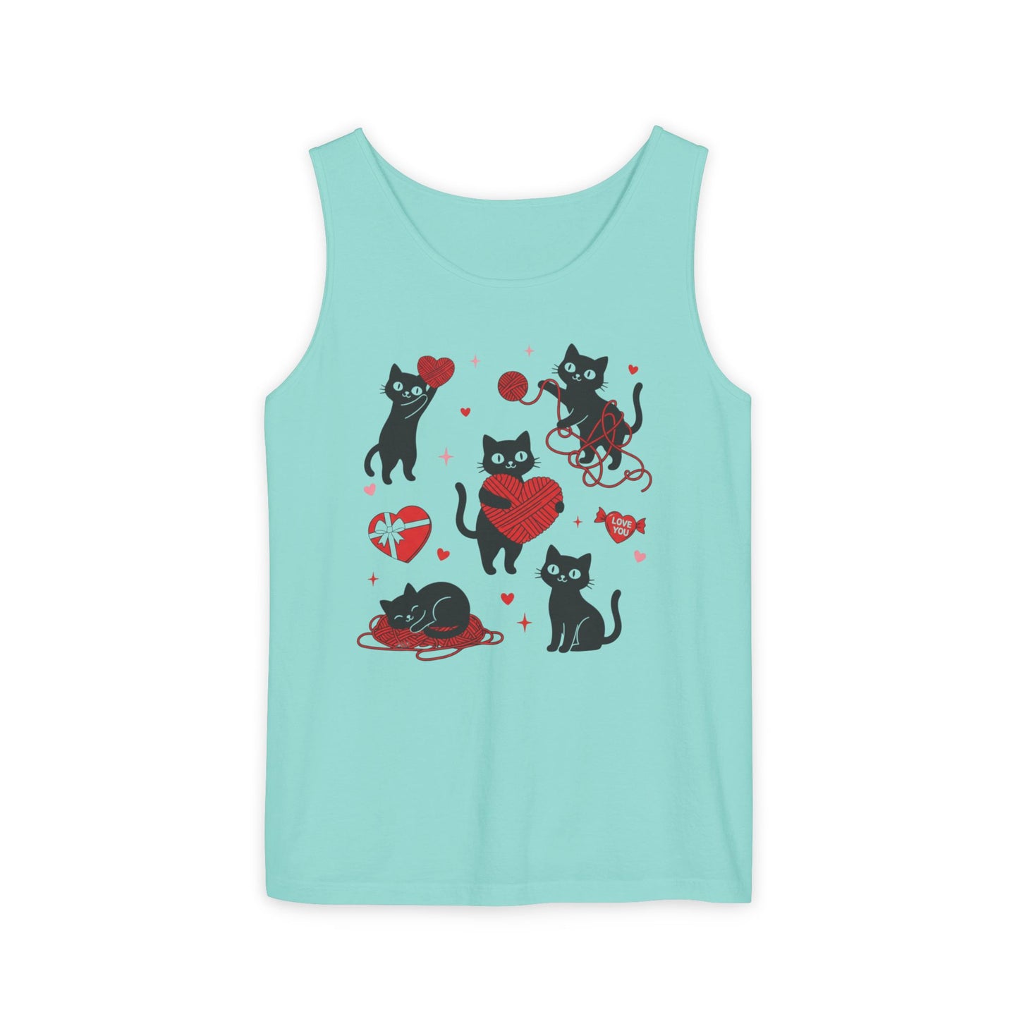 Cat Tangled In Love Tank Top | Valentine Cat Heart Design